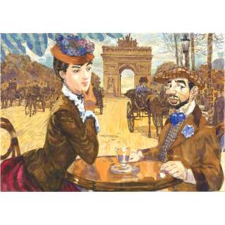 Smudja (Ne En 1956) | Toulouse Lautrec à l’arc de Triomphe. Dessin couleur. Technique mixte. Crayon et peinture. Dimensions : 30 x 42 cm. Signé. | HVMC