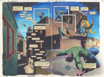 John Kalisz, Mark Propst, Scott Benefiel | Jsa Secret Files #1 Pgs. 16 & 17 Color Guide Art - Black Canary Action Dps - 1999 | Anthony’s Comic Book Art