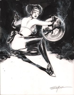 Stuart Sayger | Nightshade with Cap Shield Ink/Wash Commission - Signed | Anthony’s Comic Book Art