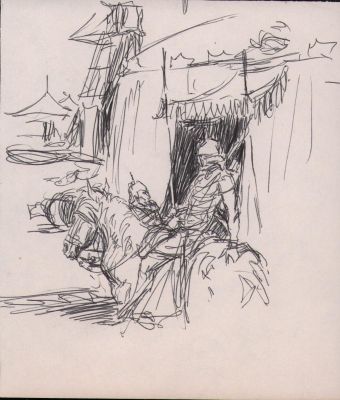 Roy Krenkel | Warrior on Horseback in Camp Ink Sketch | Anthony’s Comic Book Art