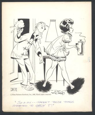 Don Flowers | Don Flowers Glamour Girls Art - Sexy Wife’s Fuzzy Slippers Seem To Be Growing Issue Glamour Girls Page 3-7-1963 | Koch Comic Art