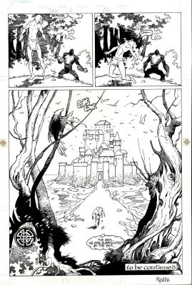 Mike Mignola, Rick Burchett | The Chronicles of Corum #1 P 26 Splash (Corum Collapsses As the Talking Gorilla Serwde Carries Him To a Castle!) 1987 | Romitaman