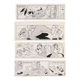 Set of Four Original Hand-Drawn Comic Strips Signed by Kelley Jarvis and Richard Maurizio / TOM & JERRY (1940-PRESENT) | Propstore