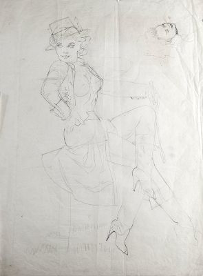 Alberto Vargas | Vargas, Alberto - Playboy Pin-Up Preliminary, in Riding Outfit + Crop 1960S | Cool Lines Art
