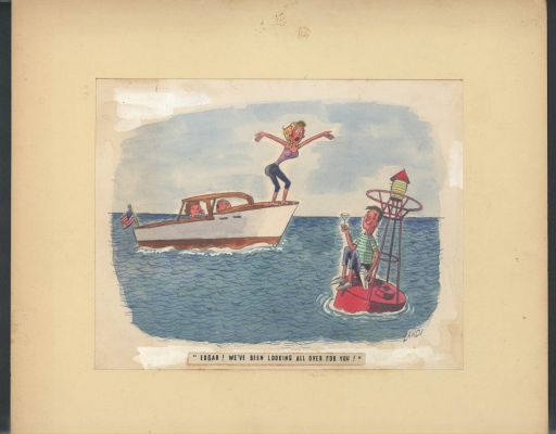 Phil Interlandi | Nice Color Phil Interlandi Gag - Man Fallen Overboard Is Buoyed Up By Alcohol | Koch Comic Art