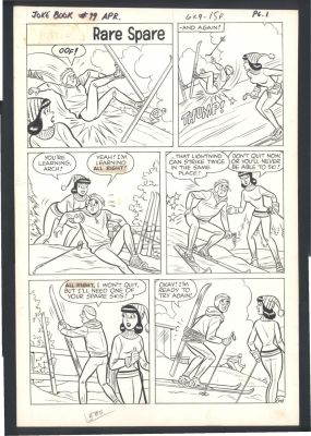 Archie Art By Unknown Artist Aaa | Archie Large Art - Veronica Coaches Archie’s Ski Attempt - Single Page Gag Issue Archie’s Joke Book #99 Page 1 | Koch Comic Art