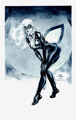 Ray Lago | Black Cat Mixed Media Pinup Drawn on 11 X 17 Inch Board | Romitaman