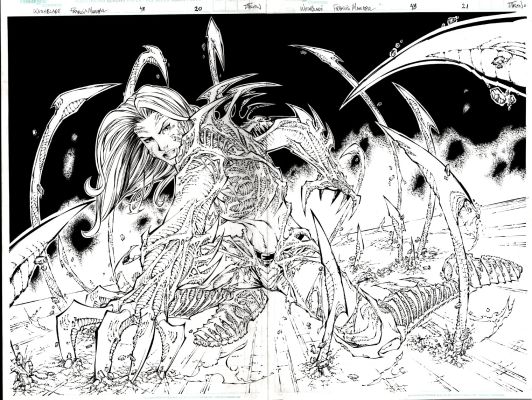 Francis Manapul | Witchblade #48 Double Spread Splash (Awesome Witchblade Dps As She Battles the Evil Perkins!) 2001 | Romitaman