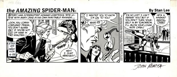 Fred Kida, John Romita Sr. | Amazing Spider-Man Daily Comic Strip (Spider-Man in 2 of 3 Panels Battling Villain of Story with Mj Hostage! Signed By John Romita!) 6-22-83 | Romitaman