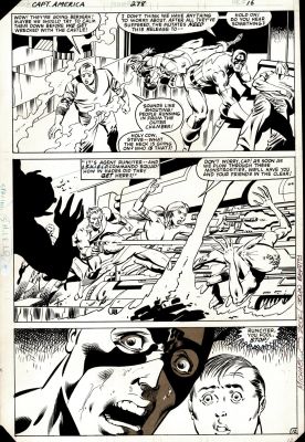 John Beatty, Mike Zeck | Captain America #278 P 12 (3 Large Panels with Captain America, a Dead Baron Zemo, & S.H.I.E.L.D. Battling Aliens!) 1982 | Romitaman