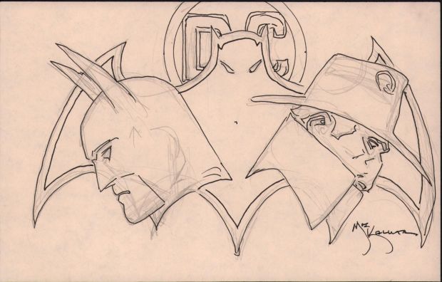 Mike Kaluta | Batman & the Shadow with Dc Logo Pencil & Ink Sketch - Signed | Anthony’s Comic Book Art