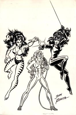John Romita Sr. - Marvel Paint Book Published Cover Art (Black Widow, Dazzler & Tigra!) Large Art - 1980S