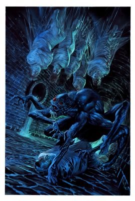 Alex Ross | Astro City #51 Large Cover Painting (Lord Arachnos Webs Up 6 People in a Sewer As Wolfspider Comes To Save Them...He Is Crawling on Far Right Guy!) 2018 | Romitaman