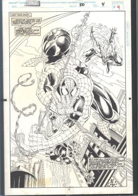 Tod Smith Ian Akin - Superb Tod Smith Full Page Action Splash - Spider-Man + Nova + Speedball in Flight Issue Darkhawk # 50 Page 4