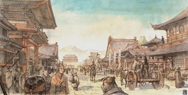 Henrichon Niko | Peinture originale panoramique à l’aquarelle de Fang | Galerie Napoléon