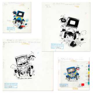 Franquin | Gaston Lagaffe, ensemble de 2 illustrations Ã  l’e… | Banque Dessinée