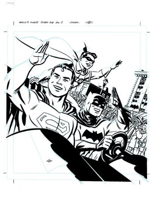 Michael Cho | Worlds Finest, the Silver Age Volume 1 Cover (Superman, Batman, & Robin in Bat-Mobile Being Cheered At Parade!) 2017 | Romitaman
