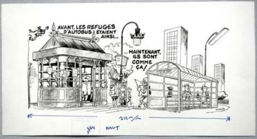 Esthétique - Dessin... | Esthétique - Dessin original d’actualités "Abri bus... | Farrando