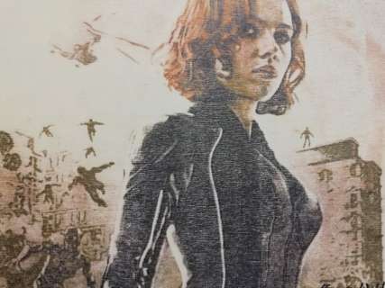 BLACK WIDOW  - Original artwork on a wooden plate - 29,7 x 21 cm - EO - (2018) | Catawiki