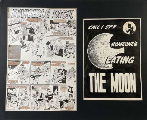 Lot 367 - INVISIBLE DICK - Original comic book art for INVISIBLE DICK (79cm x 65cm), 2 page smounted on | Excalibur Auctions