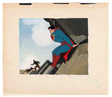 FLEISCHER "SUPERMAN" CARTOON PUBLICITY ORIGINAL ART LOT WITH HAND-PAINTED PUBLICITY CEL. | Hake’s