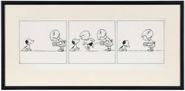 Charles M. Schulz Original Li’l Folks Cartoon Strip: Girl, Dog, Camera | Brunk Auctions