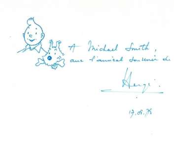 Hergé. Dessin original dédicacé Tintin | BDEnchères