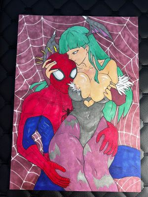 Leoartcomics(Léo Oliveira) | Spider-Man and Morrigan Illustration by RENATO (A4) | Raremarq (Buy It Now)