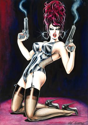 Lot 56 - Guerra Nik - "Magenta with Two Guns", 2023 | Urania Casa d’Aste