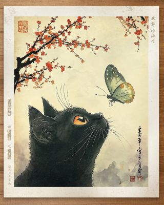 Jiji Looking at the Butterfly: 北野神社夜 | Corner4art