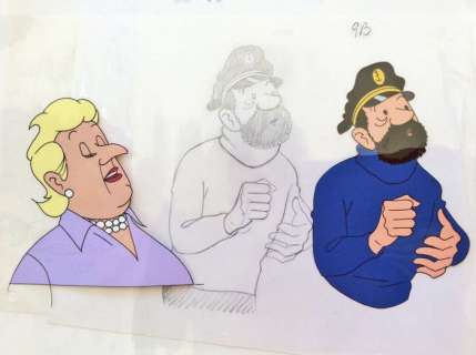 Tintin - 2x Cello + 1x croquis d’animation - (1987) | Catawiki