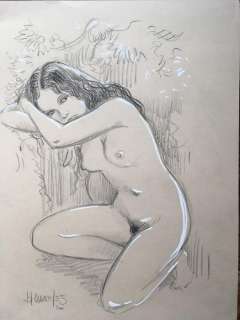 Crayon lithographique avec rehaut de gouache blanche - Page volante - EO | Catawiki