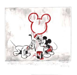 Mickey Mouse and Goofy Inspired by BANKSY - Original Painting - Tony Fernandez - Art original | Catawiki