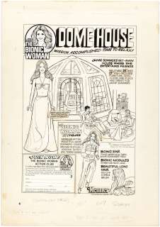 THE BIONIC WOMAN DOME HOUSE ORIGINAL ART FOR COMIC BOOK BACK COVER AD.