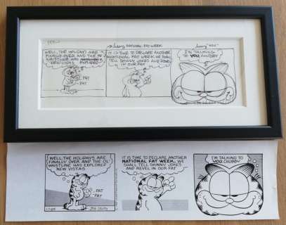 Davis, Jim - original prelim strip art for Garfield  strip January 7th 1985 - matted and framed - Page volante - art original | Catawiki