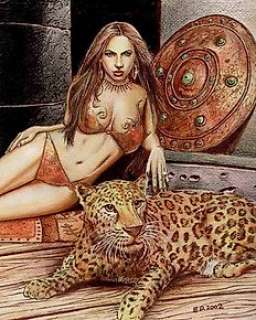  - B. Delvecchio - illustrazione originale â€œDonna con Leopardoâ€ - Page volante 