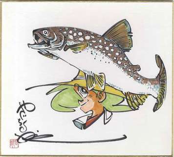 Takao Yaguchi Handwritten color shikishi "Tsurikichi Sanpei"