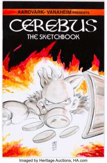 Sim, Dave | Dave Sim Cerebus The Sketchbook #1 "Aardvark, Short Sword, & Flames" Sketch Cover Original Art (The Waverly Press,... | Heritage