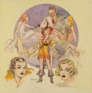 Van Buren, Raeburn - Raeburn Van Buren Self-Portrait with Artist‘s Models Inscribed Original Art (1935)....