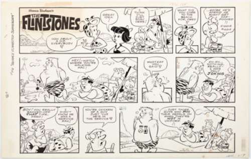 Hazelton, Gene - Gene Hazelton The Flintstones Sunday Comic Strip Original Art dated 10-1-72 (McNaught Syndicate, 1972). ...