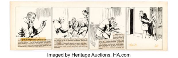Leo O’Mealia Sherlock Holmes #E-23 "Why Holmes Had a ’Fit’" Daily Comic Strip Original Art dated 12-2-30 (Boston Globe, 1930). | Heritage