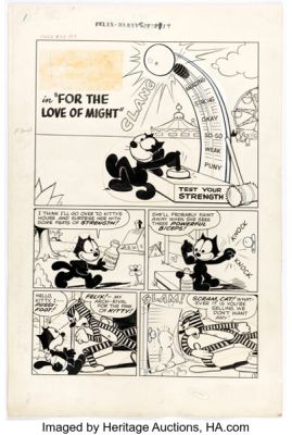 Joe Oriolo (attributed) Pat Sullivan‘s Felix the Cat #63 "For the Love of Might" Complete 5-Page Story Original Art (Harvey, 1955). (Total: 5 Original Art)