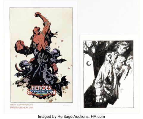 Mike Mignola - Hellboy Illustration Original Art and Signed Limited Edition Print (2007/2010). (Total: 2 Items) | Heritage
