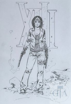 Xavier / Xiii. Dessin Orignal de Qualité Illustrant L’agent Jessica Martin Armes Dégainées, Dans Un Style Très Proche Du Maître Vance. Mine de Plomb Signé Et Daté 2018. Tbe+. 30 X 42 Cm |  | Dagoty