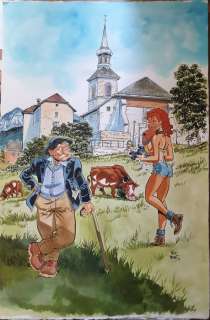 Meynet, Félix - Dessin original couleur - Fanfoué - Le Clocher de Saint Paul en Chablais - (2015) | Catawiki