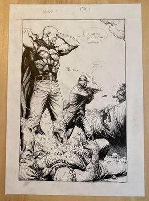 Gary Frank Geiger original comic art #21, p1. Superman, Batman, Hulk artist