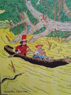 Wasterlain, Marc - Dessin original couleur - Jeannette Pointu et Docteur Poche - Hommage Ã  Hergé - (2017) | Catawiki