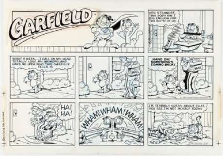 Jim Davis Garfield Sunday Comic Strip Original Art dated 2-8-87 (United Feature Syndicate, 1987). | Heritage