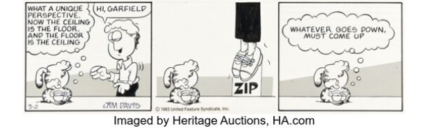 Jim Davis Garfield Daily Comic Strip Original Art dated 3-2-83 (Universal Feature Syndicate, 1983). | Heritage