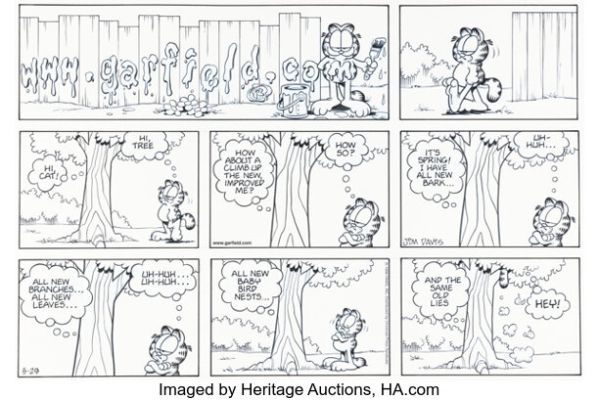 Jim Davis Garfield Sunday Comic Strip Original Art dated 3-29-98 (PAWS/Universal Press Syndicate, 1998). | Heritage